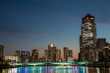 Gün batımında güzel Tokyo şehir manzarası