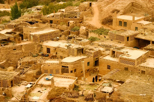 Bellissimo Villaggio Uiguro Tuyoq Nel Deserto Taklamakan Xinjiang Cina — Foto Stock