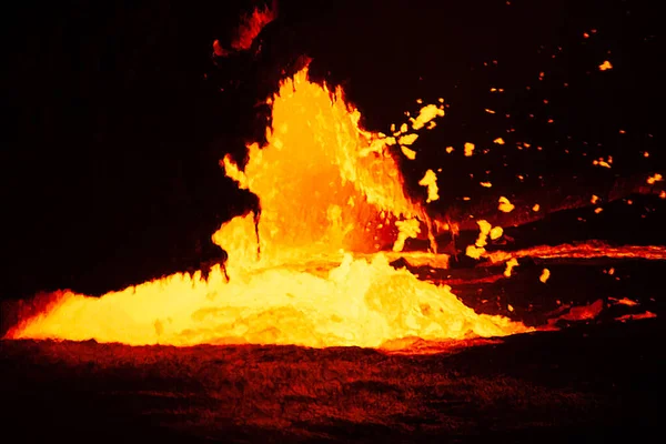 Volcán Erta Ale Danakil Depresión Dispara Llamas Lava — Foto de Stock