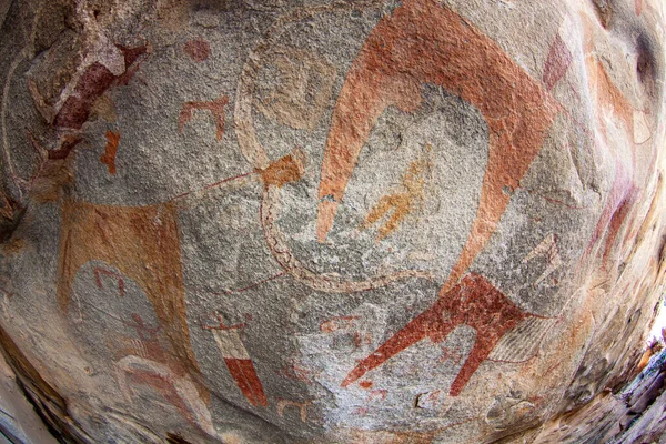 Antica Pittura Rupestre Mucca Umana Animale Laas Geel Somaliland Africa — Foto Stock