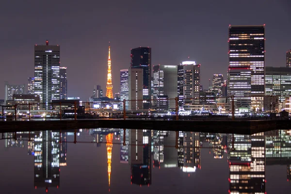 Reflet Paysage Nocturne Tokyo Surface Eau — Photo