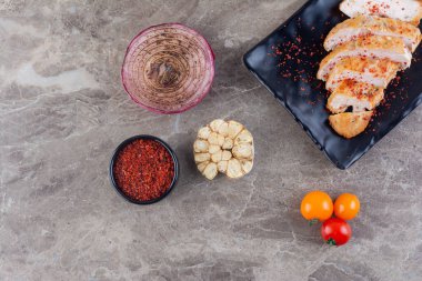 Close up view of delicious grilled chicken meat