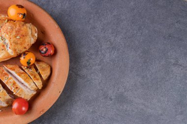 Close up view of delicious grilled chicken meat