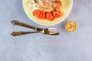 Close up view of delicious grilled chicken meat