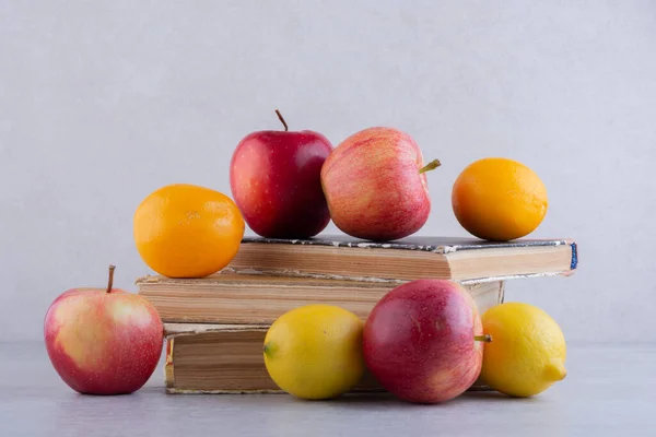 Frutas Frescas Mesa Cocina Espacio Libre Para Texto — Foto de Stock