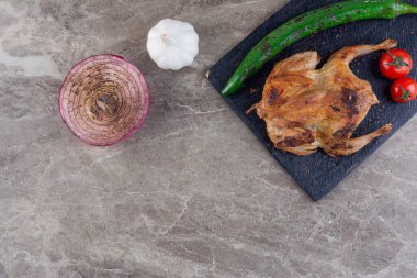 Close up view of delicious grilled chicken meat