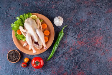 Baharatlı ve sebzeli çiğ tavuk eti.