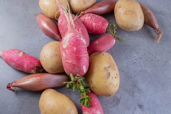 Frisches Bio Gemüse Auf Grauem Hintergrund — Stockfoto