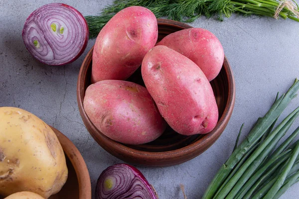 Frisches Bio Gemüse Auf Grauem Hintergrund — Stockfoto