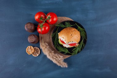 delicious healthy breakfast with  sandwich on kitchen table
