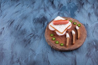 delicious healthy breakfast with  sandwich on kitchen table