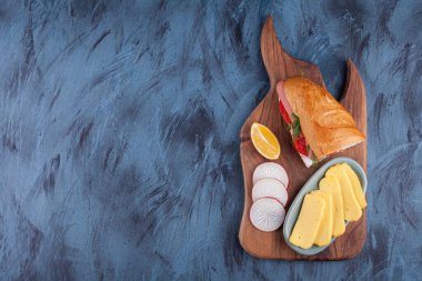 delicious healthy breakfast with  sandwich on kitchen table