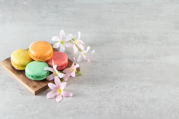 French Sweet Macaroons Grey Table Background — Stock Photo, Image