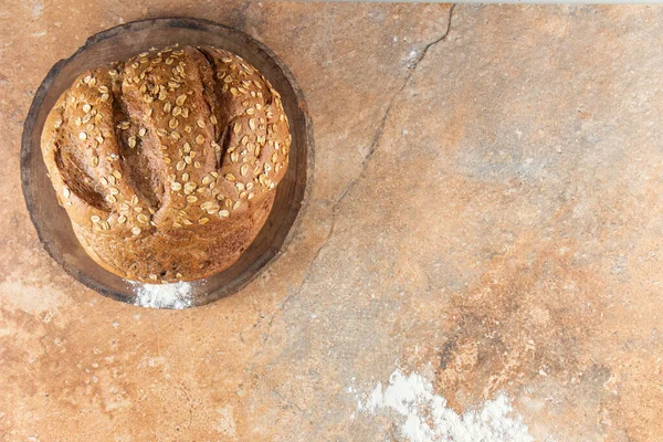 Fresh Homemade Bread Dark Kitchen Table — Foto de Stock