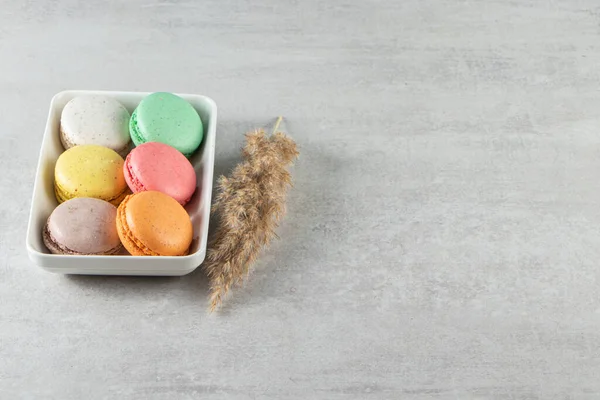 French Sweet Macaroons Grey Table Background — Stock Photo, Image