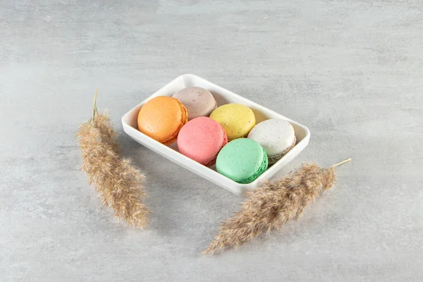 French Sweet Macaroons Grey Table Background — Stock Photo, Image