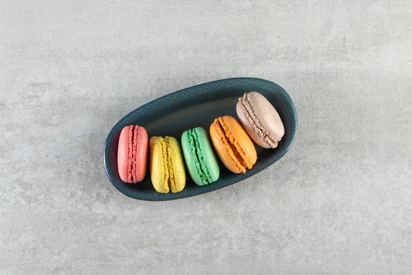 French Sweet Macaroons Grey Table Background — Stock Photo, Image