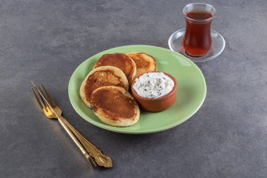 Sabah kahvaltısı mermer arka planda. Yüksek kalite fotoğraf