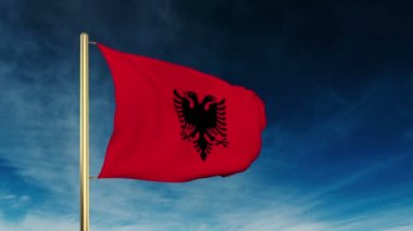 Arnavutluk bayrağı kaymak tarzı. Bulut arka plan animasyon galibiyetle sallayarak