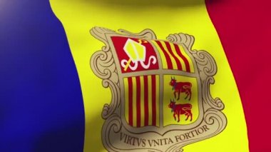 Andorra bayrağı rüzgarda sallayarak. Güneş döngü stil yükselir. Animasyon döngüsü