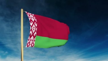 Beyaz Rusya bayrağı kaymak tarzı. Bulut arka plan animasyon galibiyetle sallayarak