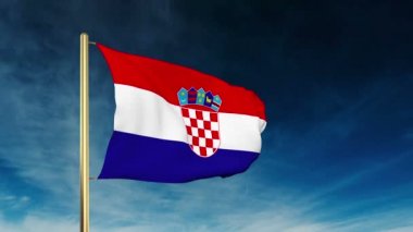 Hırvatistan bayrağı kaymak tarzı. Bulut arka plan animasyon ile rüzgarda sallayarak