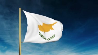 Kıbrıs bayrağı kaymak tarzı. Bulut arka plan animasyon ile rüzgarda sallayarak