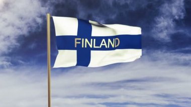 Finlandiya bayrağı ve unvanı rüzgarda sallanıyor. Döngülü güneş tarzı yükselir. Animasyon döngüsü