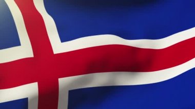 İzlanda bayrak rüzgarda sallayarak. Güneş döngü stil yükselir. Animasyon döngüsü