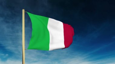 İtalya bayrak kaydırıcı tarzı. Bulut arka plan animasyonu ile rüzgarda el sallayarak