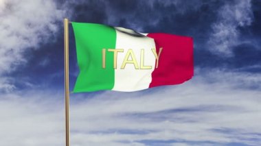 İtalya bayrağı ve unvanı rüzgarda sallanıyor. Döngülü güneş tarzı yükselir. Animasyon döngüsü