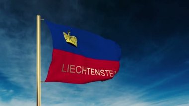 Başlığı ile Liechtenstein bayrak kaydırıcı tarzı. Bulut arka plan animasyonu ile rüzgarda el sallayarak