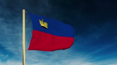Liechtenstein bayrak kaydırıcı tarzı. Bulut arka plan animasyonu ile rüzgarda el sallayarak