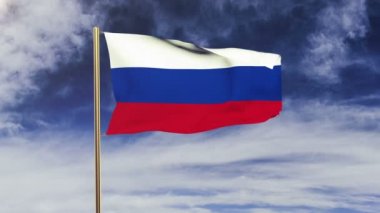 Rusya bayrağı rüzgarda sallayarak. Güneş döngü stil yükselir. Animasyon döngüsü. Yeşil ekran, Alfa mat. Loopable animasyon