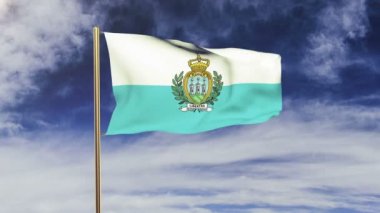 San Marino bayrağı rüzgarda sallayarak. Güneş döngü stil yükselir. Animasyon döngüsü. Yeşil ekran, Alfa mat. Loopable animasyon