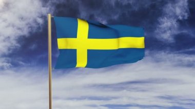 İsveç bayrağı rüzgarda sallayarak. Güneş döngü stil yükselir. Animasyon döngüsü. Yeşil ekran, Alfa mat. Loopable animasyon