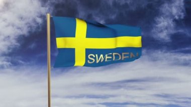 İsveç bayrağı rüzgarda sallayarak başlık ile. Güneş döngü stil yükselir. Animasyon döngüsü