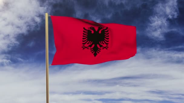 Albania flag waving in the wind. Green screen, alpha matte. Loopable animation — Stock Video