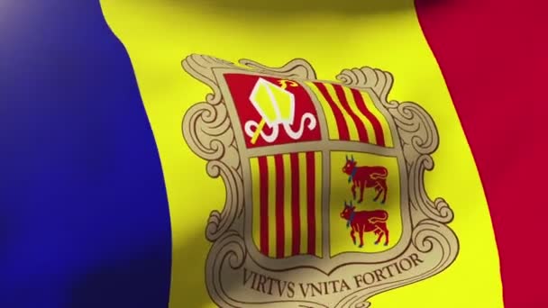 Andorra flagga vajande i vinden. Looping solen stiger stil. Animation loop — Stockvideo