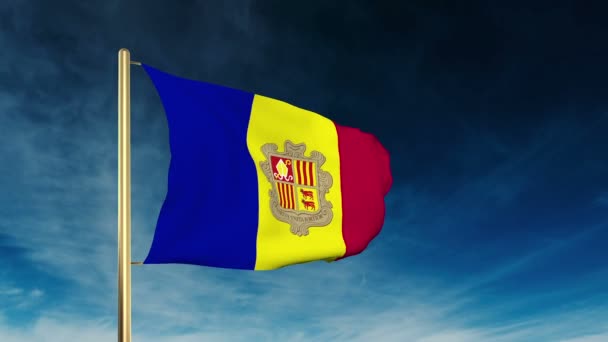 Andorra flag slider style. Waving in the win with cloud background animation — Stock Video