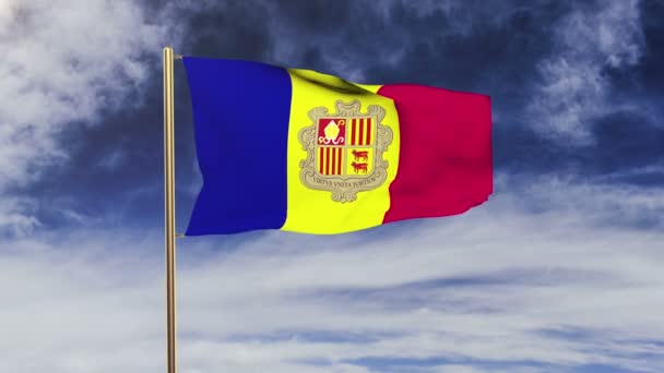 Andorra vlag zwaaien in de wind. Groen scherm, alpha mat. Loopbare animatie — Stockvideo