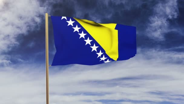 Bandera de Bosnia y Herzegovina ondeando al viento. Pantalla verde, alfa mate. Animación Loopable — Vídeos de Stock