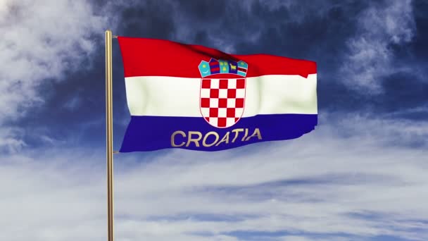 Bandera de Croacia con el título ondeando en el viento. Looping sol sale de estilo. Bucle de animación — Vídeos de Stock