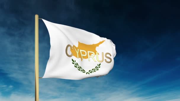 Cyprus vlag schuifregelaar stijl met titel. Zwaaien in de wind met wolk achtergrondanimatie — Stockvideo