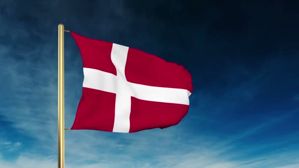 Danimarca bandiera stile slider. Ondeggiando nel vento con animazione di sfondo nuvola — Video Stock
