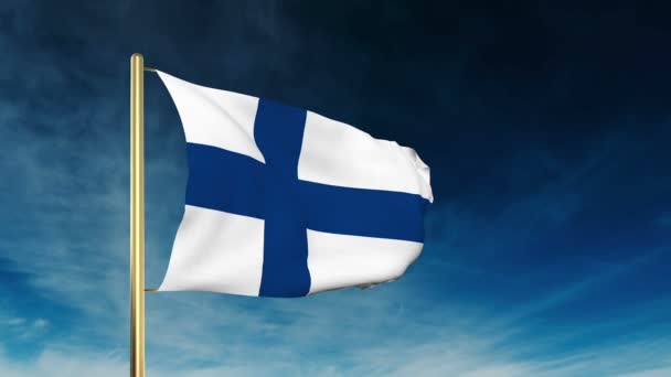 Finland flagga Slider stil. Vinka i vinden med moln bakgrund animation — Stockvideo