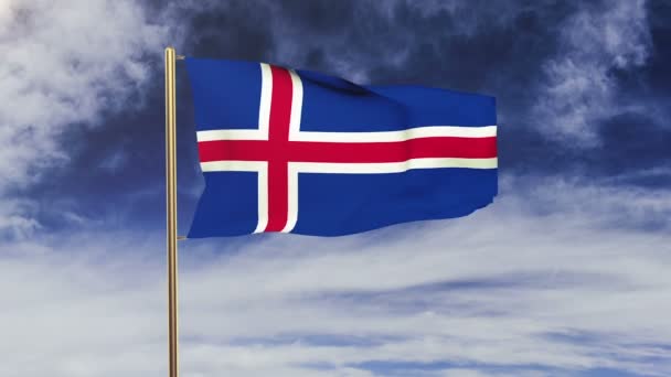 冰岛国旗在风中飘扬。环状太阳升起风格。动画循环。绿色屏幕，Alpha 遮罩。可循环动画 — 图库视频影像