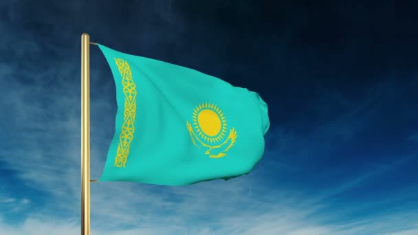 Gaya penggeser bendera Kazakhstan. Melambaikan angin dengan animasi latar belakang awan — Stok Video