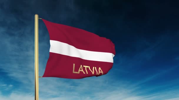Lettonia bandiera stile slider con titolo. Ondeggiando nel vento con animazione di sfondo nuvola — Video Stock