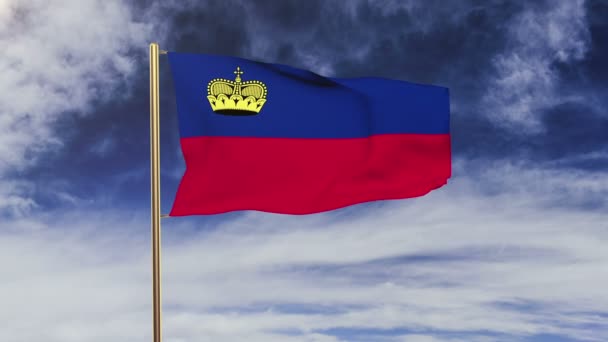 Liechtenstein vlag zwaaiende in de wind. Looping zon stijgt stijl. Animatie-lus. Groen scherm, alpha matte. Loop bare animatie — Stockvideo